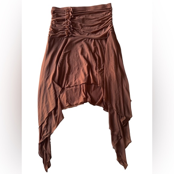 SHEIN Ruched Asymmetrical Skirt Brown Mesh Y2K Boho Western Large NWT - Picture 7 of 15